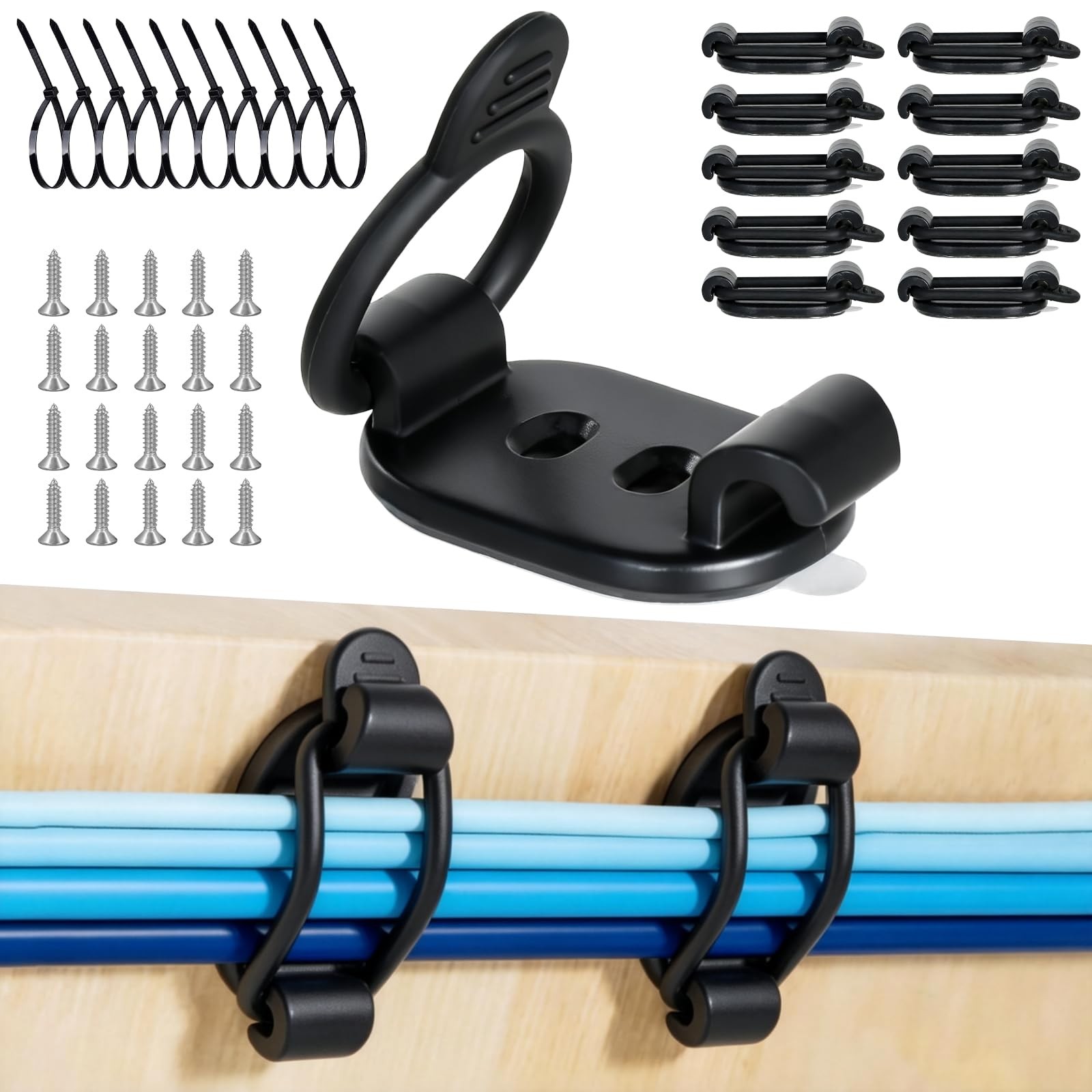 Duseu Adhesive Cable Clips 10 Pack, Black