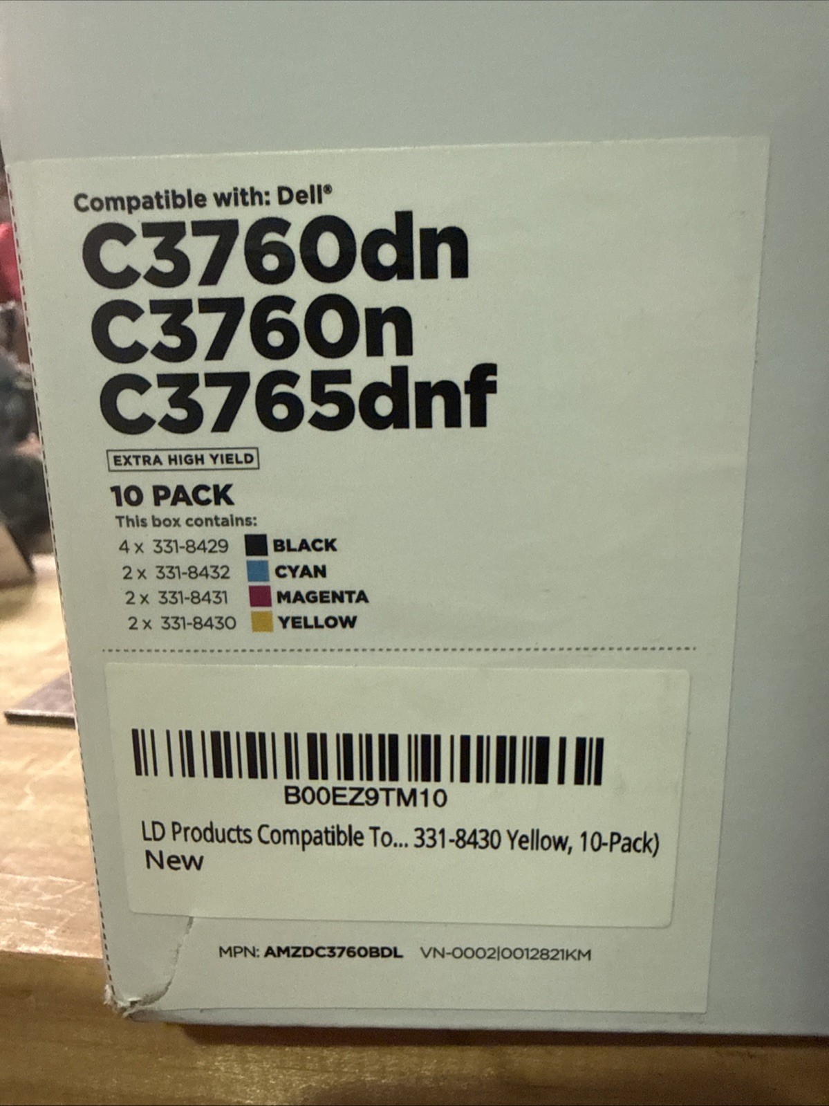 LD 8 Pack Comp Toner for Dell C3760 C3765 331-8429 331-8432 331-8431 331-8430