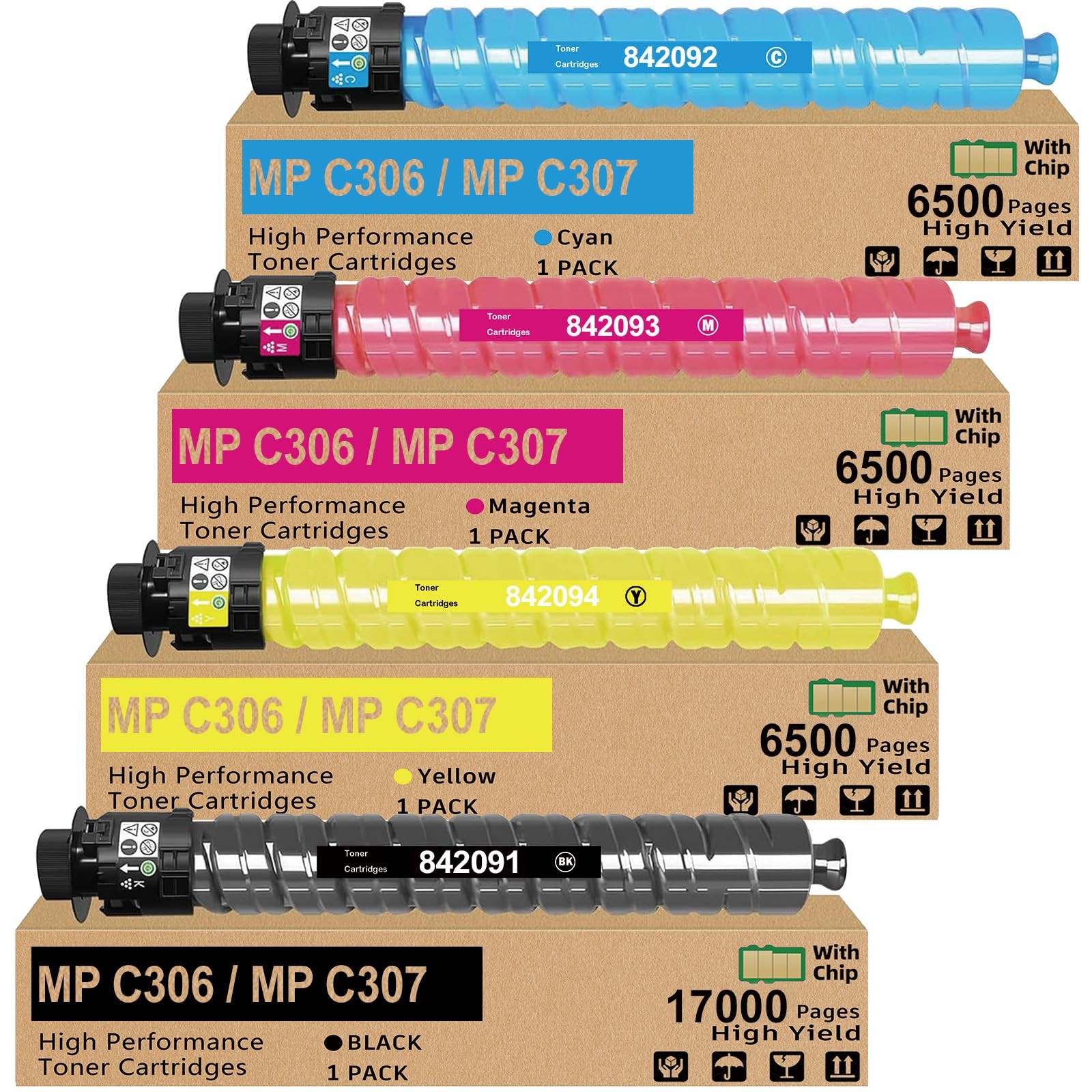 MP C406 MP C306 Toner Cartridge 4 Pack for 842091 842092 842093 842094