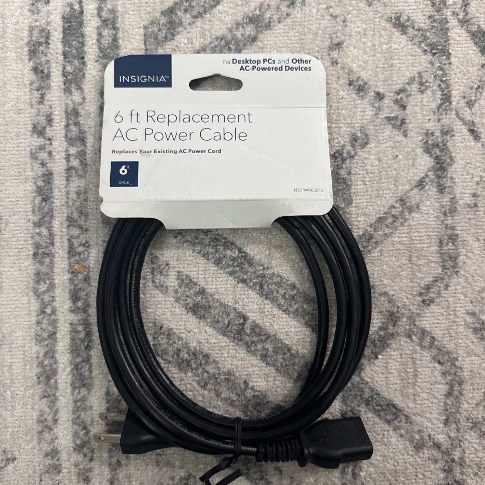 NEW Insignia 6' replacement AC POWER CABLE for desktop PC's & AC powered devices