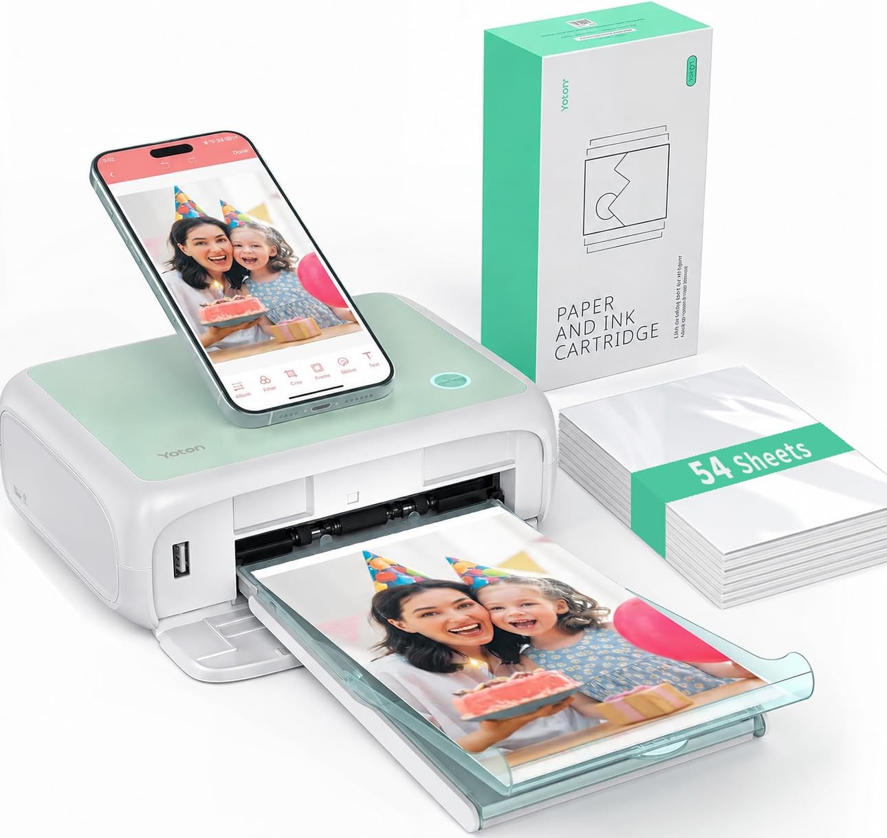 Photo Printer, Picture Printer with 54 Sheets (4"x6") & 1 Ink Ribbon