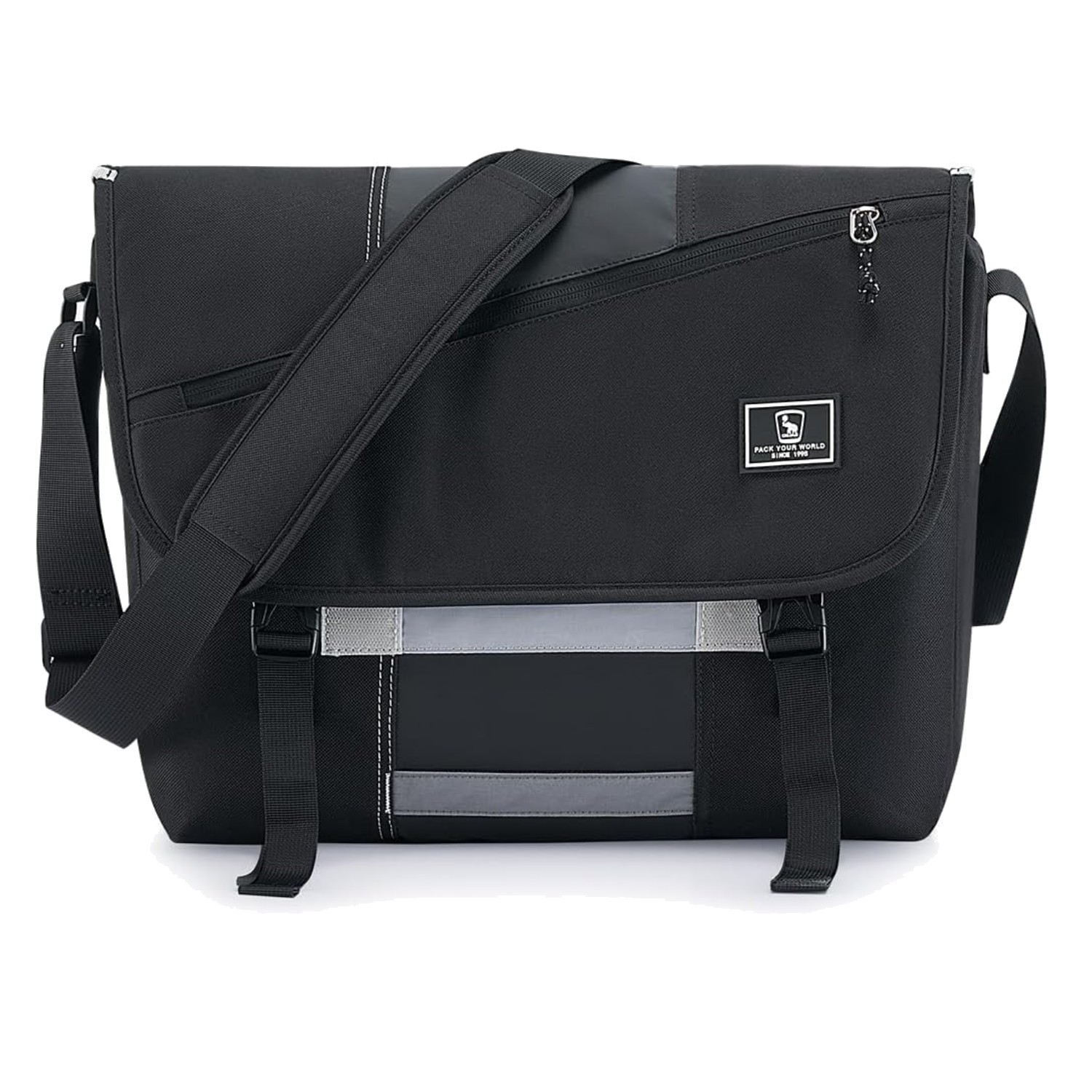 Stylish 17-Inch Water-Resistant Messenger Bag for Men and Women - Black Luxury