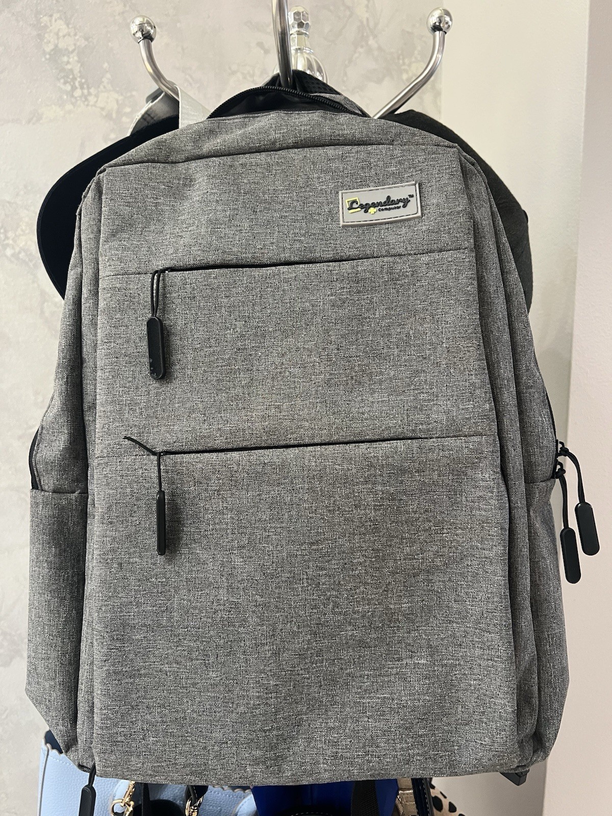 Legendary computer Gray Solid Polyester Padded Laptop Backpack w/ USB Port 15 in