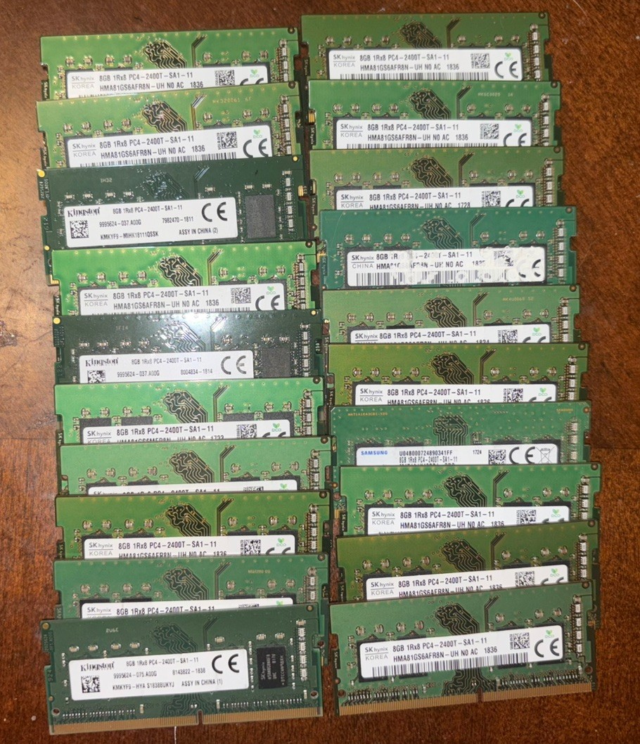 Lot Of 20 Mixed Brand DDR4 8GB PC4-2400T-SA1-11 Laptop RAM Memory