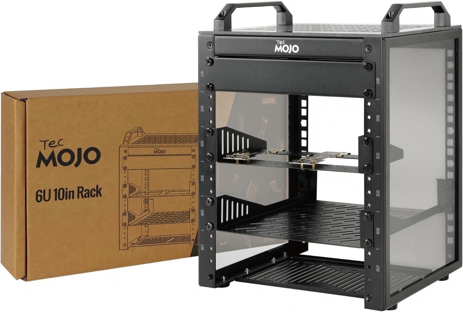 Compact 6U Mini Network Rack with Translucent Panels & Handles, Black