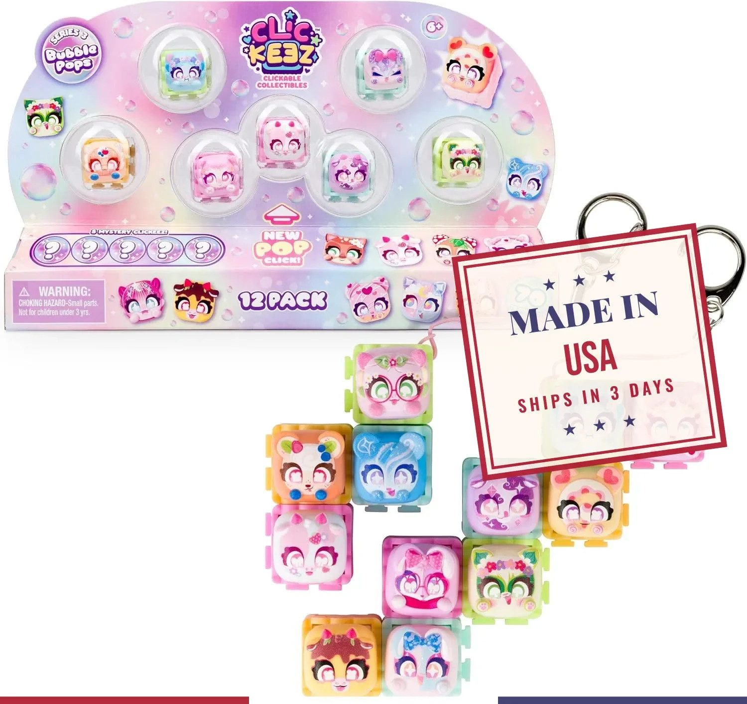 Clickeez Series 3 12-Pack | 12 Collectible Character Keyboard Keys Click and Cla