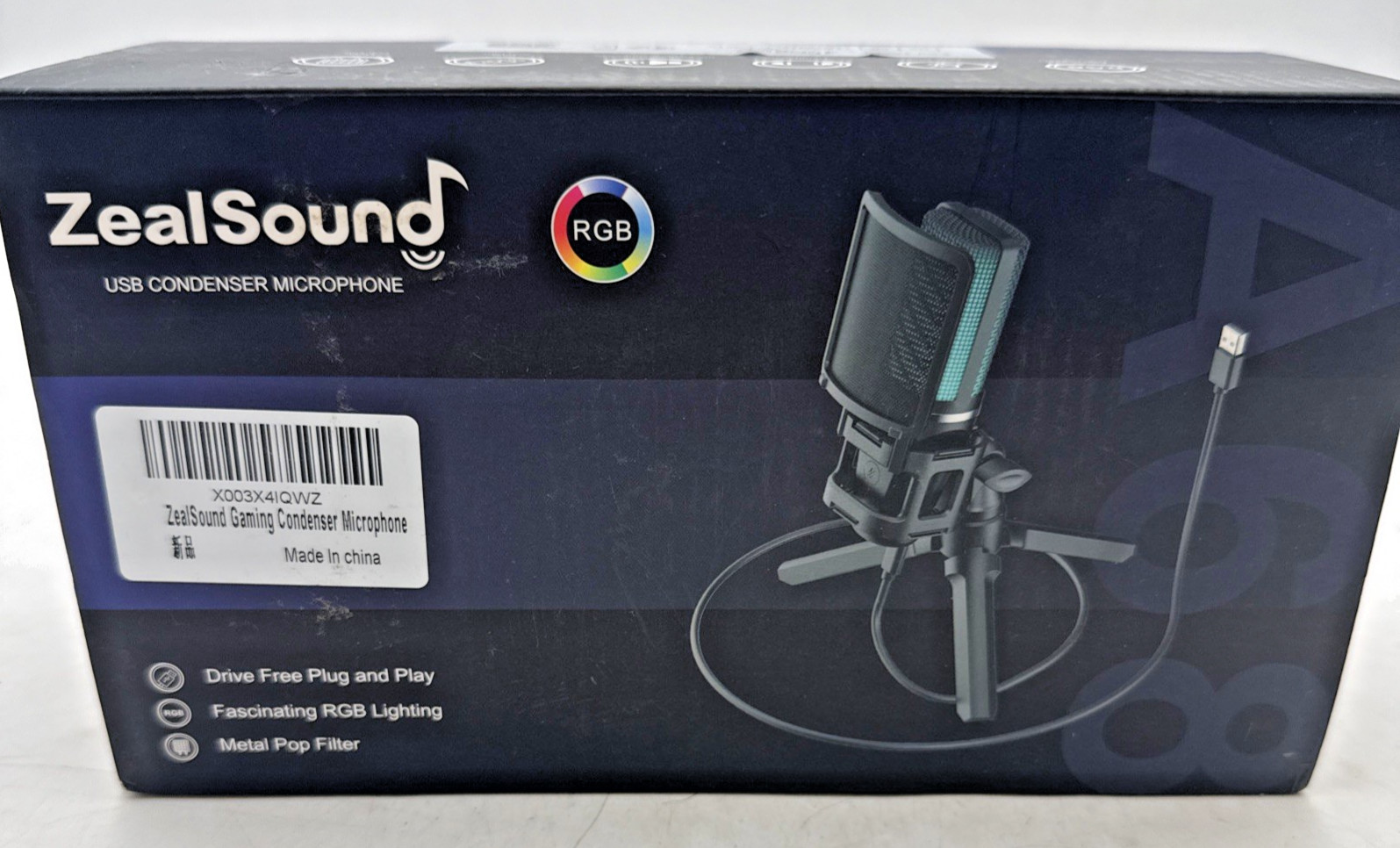 Zealsound USB Condenser Microphone BKD-11 Pro/A68 RGB Gaming Mike NEW OPEN BOX