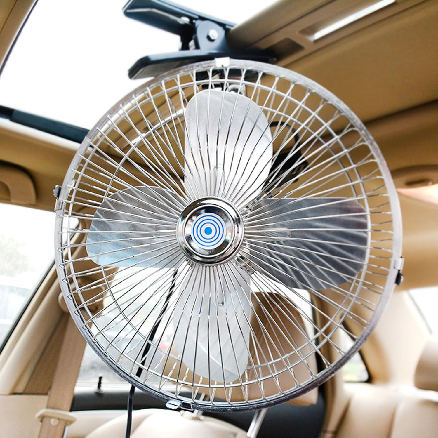 Car 12V Clip Fan,12 Volt DC 10 Inch Large 360° Adjustment Metal Fans with Cigare