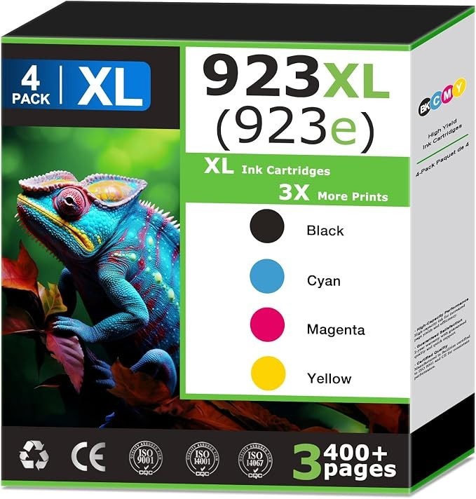 923XL 923e Ink Cartridges Combo Pack for HP 923 XL OfficeJet 8120 (4-Pack)