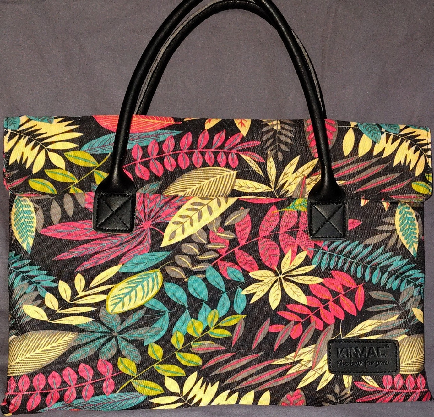 Kinmac Canvas Briefcase Laptop Bag Leaf Print Multicolor Padded Zipper