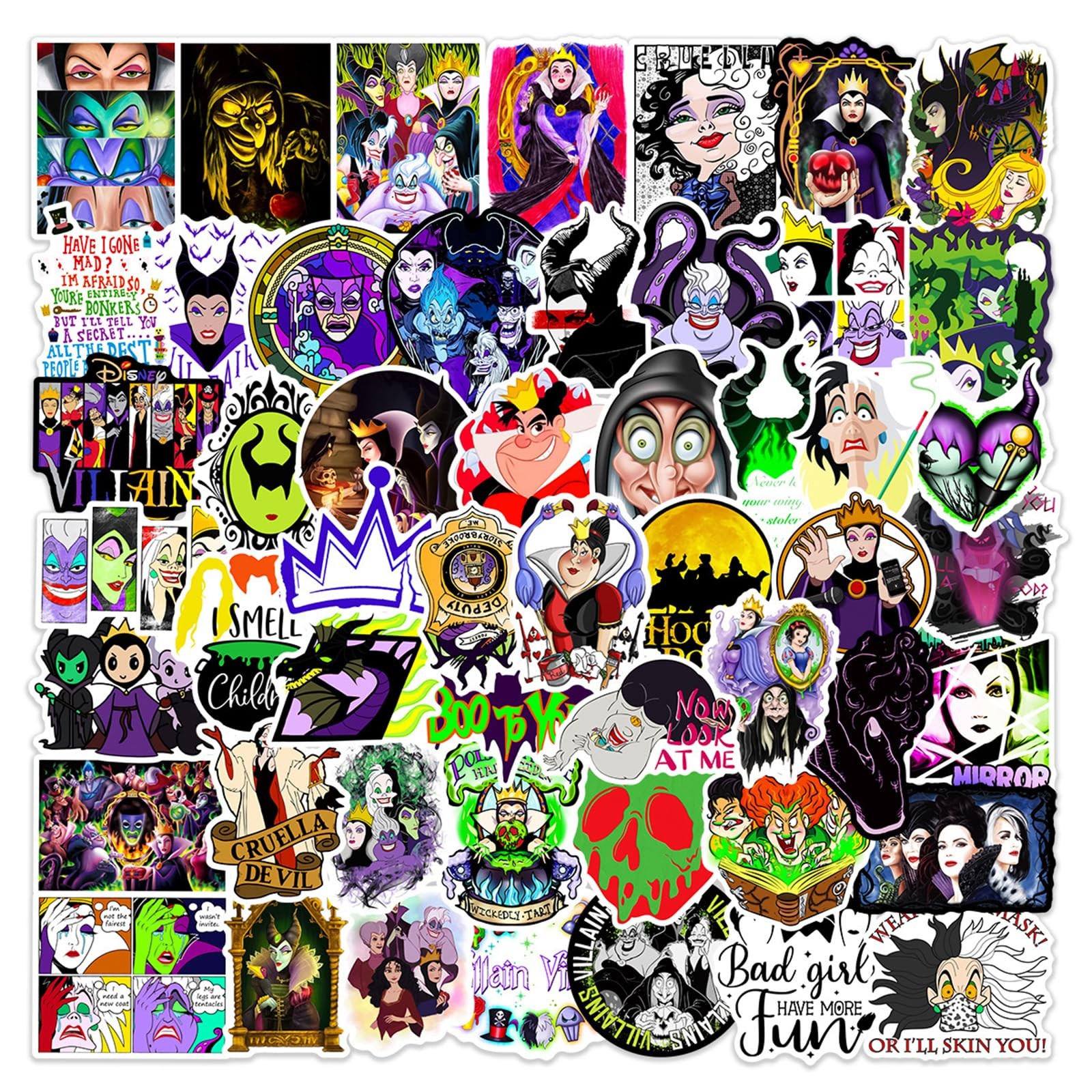 Villain Witch Stickers for Water Bottles 50pcs Halloween Cartoon Movie Brown