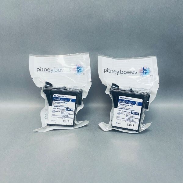 Pitney Bowes Mailstation 2 Flourescent Red Ink Total of 2 Cartridges