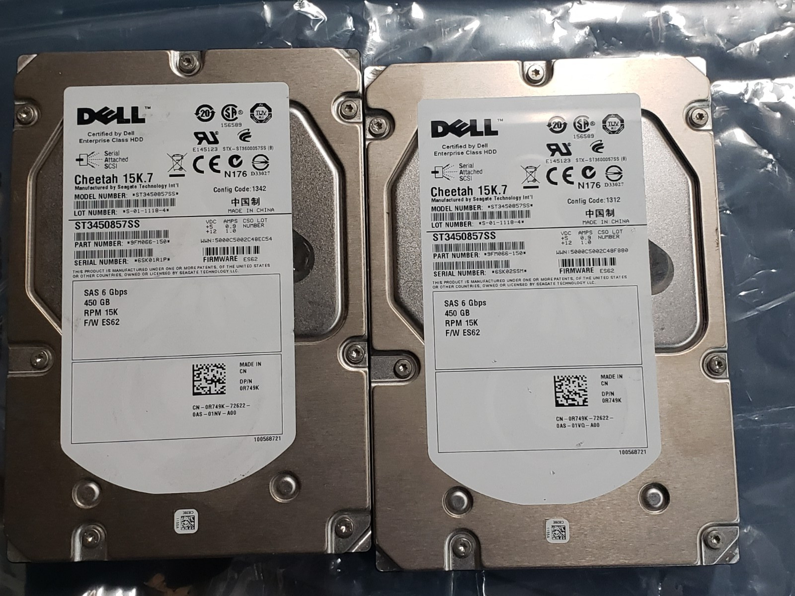 LOT OF 2 Dell Cheetah 15K.7 450GB SAS 3.5" HDD  ST3450857SS 6Gbps 9FL066