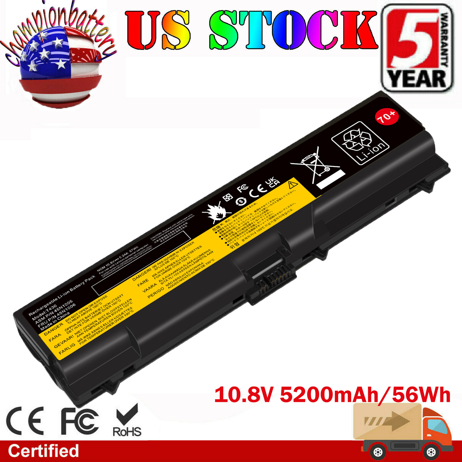70+ Battery for Lenovo ThinkPad T430 T530 L430 L530 W530 W530i 0A36303 45N1001 