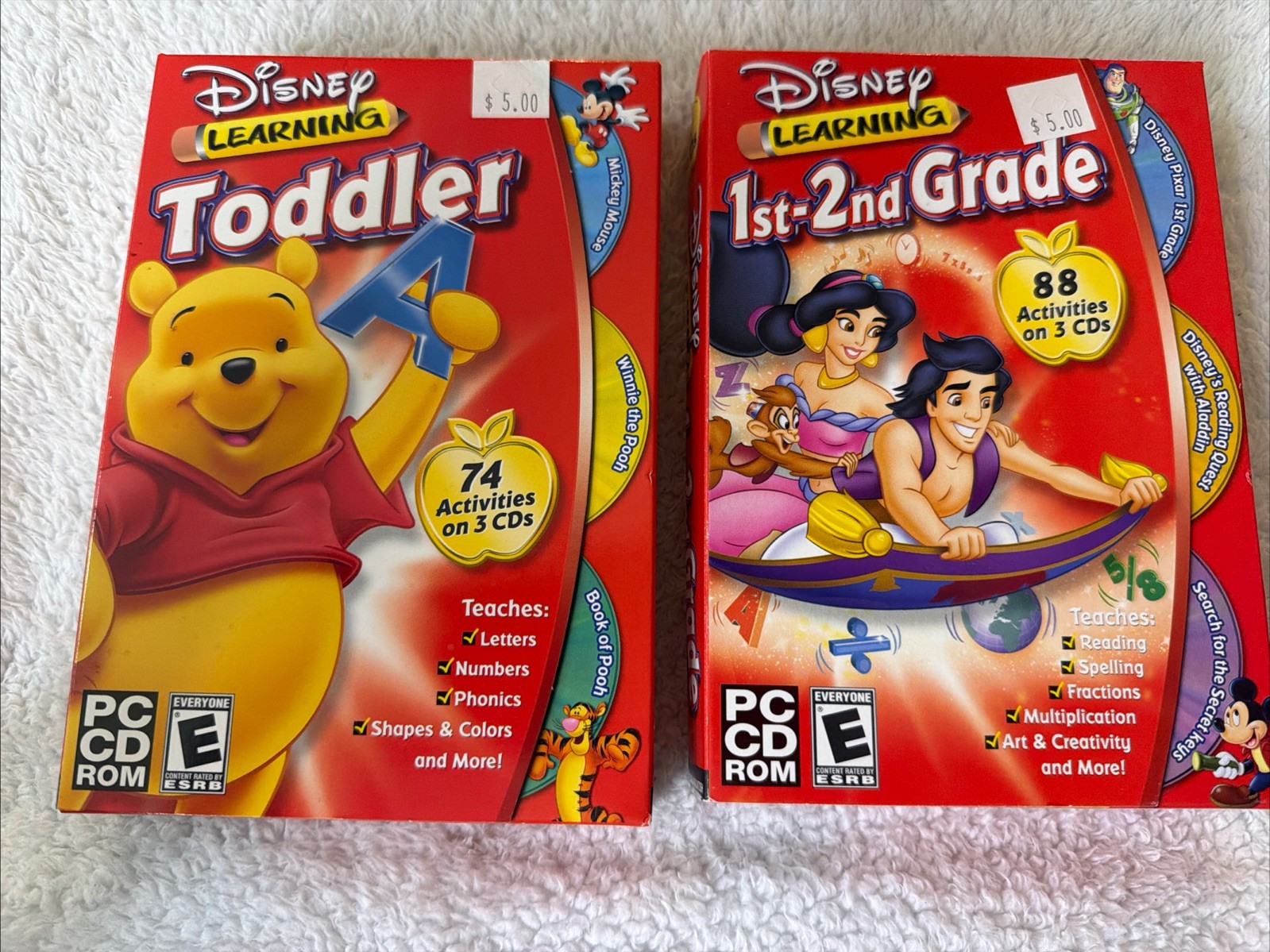 Disney's Learning Toddler Pooh 1st-2nd Grade Aladdin Quest Pixar PC CD ROM New