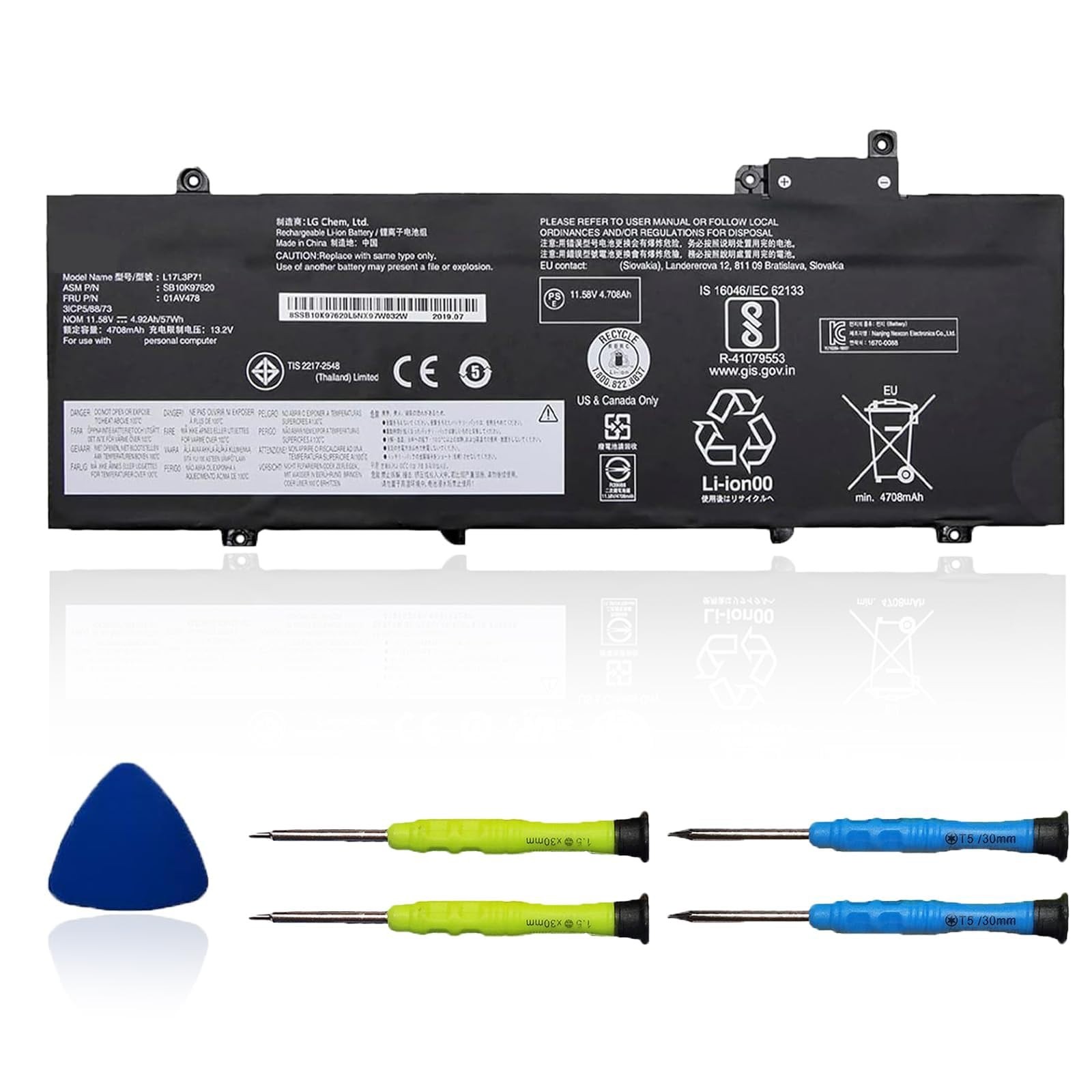 High-Capacity Laptop Battery for Lenovo ThinkPad T480S, 57Wh 4920mAh, 11.58V