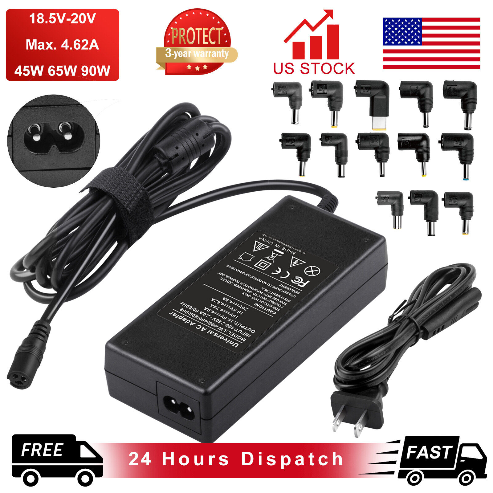 Universal 40W/45W/65W/90W AC Adapter Charger For Dell HP Acer Asus Lenovo Laptop