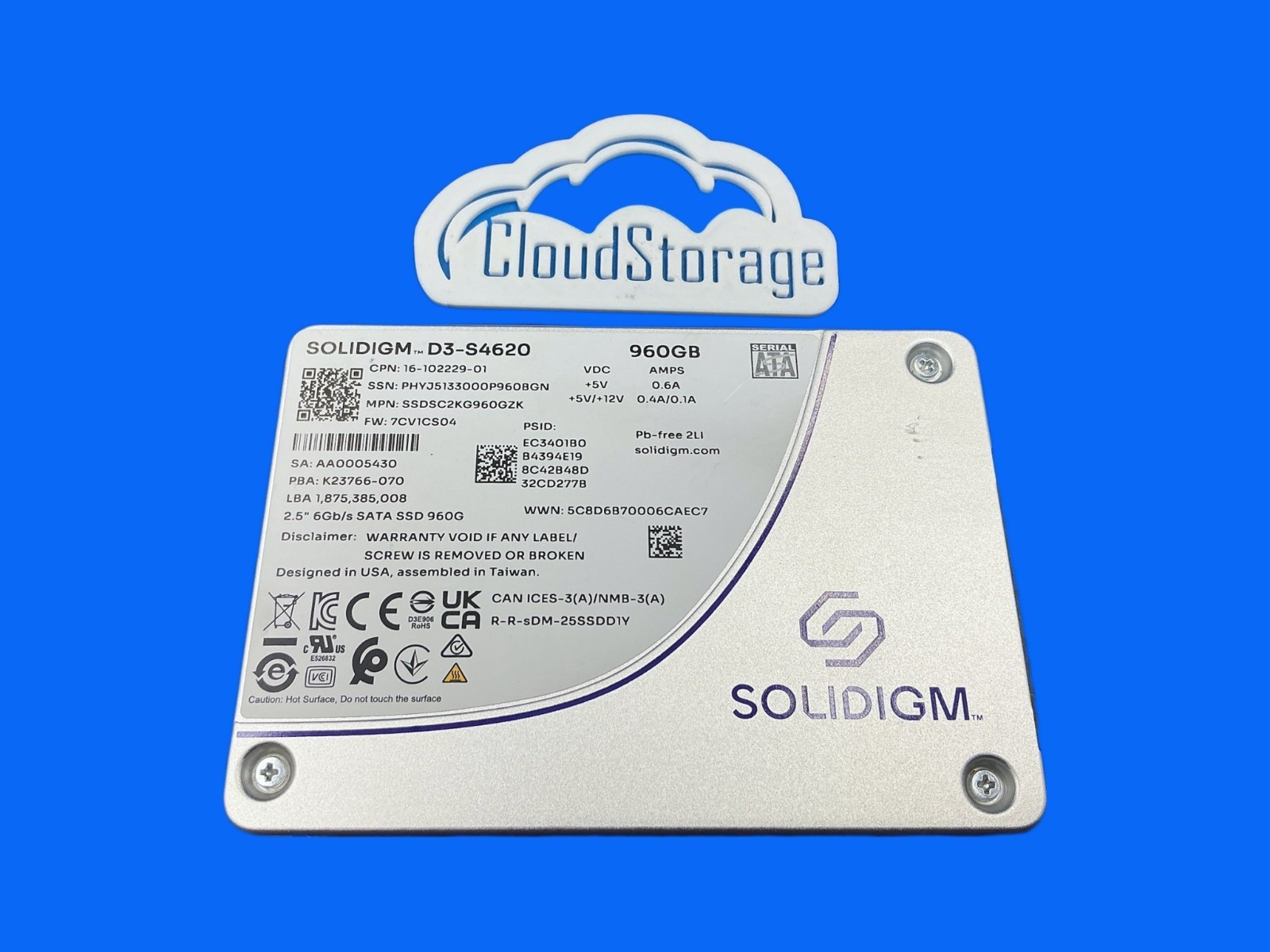 SSDSC2KG960GZK Intel Solidigm D3-S4620 Series 960GB SATA 6Gb/s 2.5'' SSD