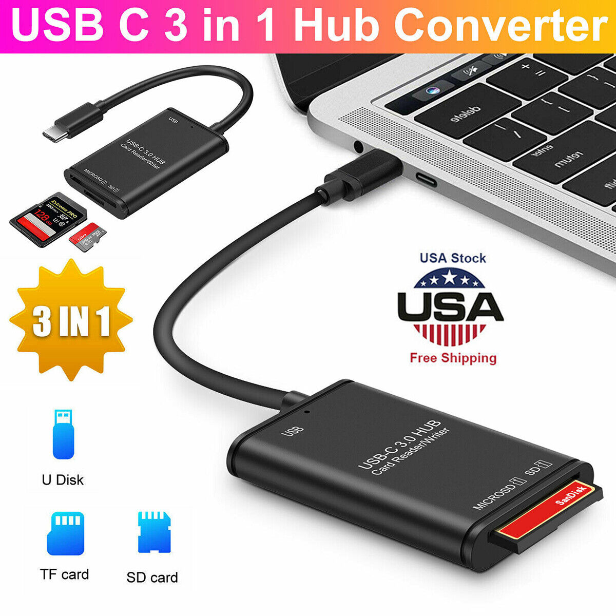 Reader USB C to SD Card USB3.0 Micro SD OTG Smart Memory Adapter Laptop Computer