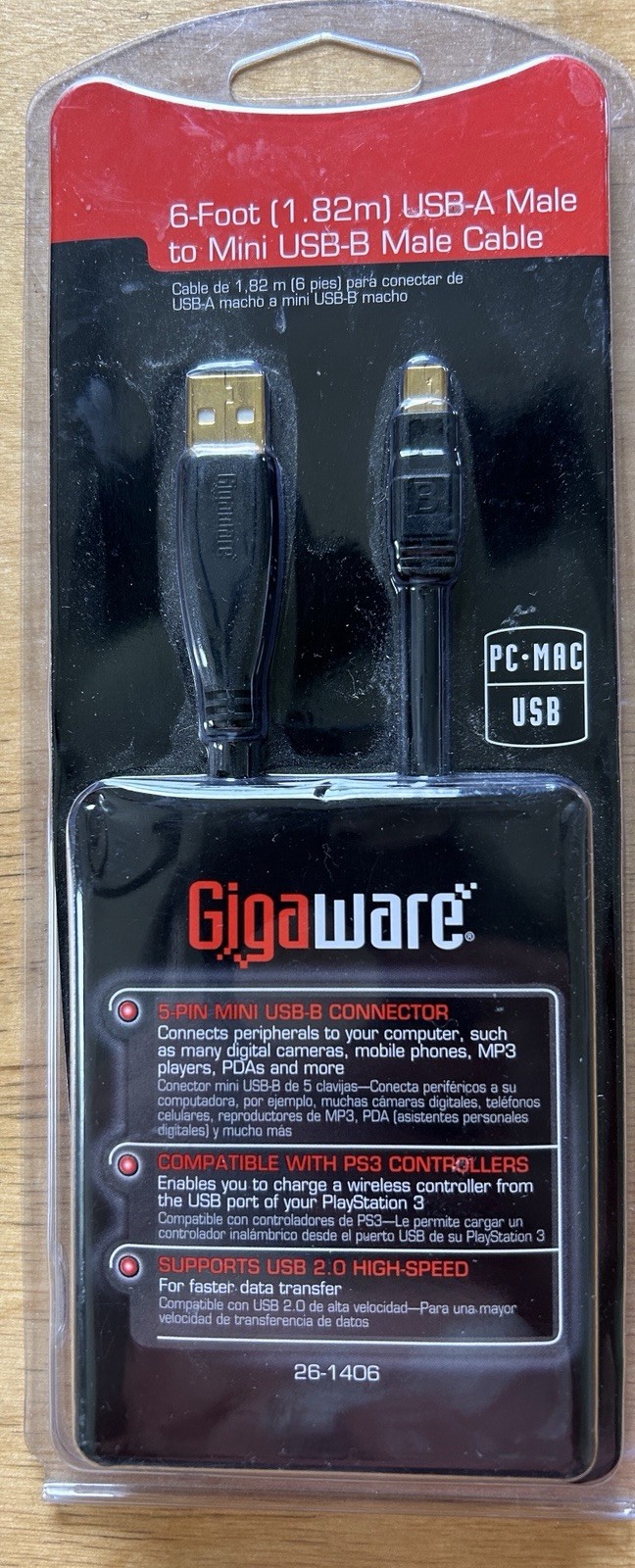 USB Cable USB-A to Mini USB-B 6 Ft. Gigaware 26-1406 Pc-Mac H48*