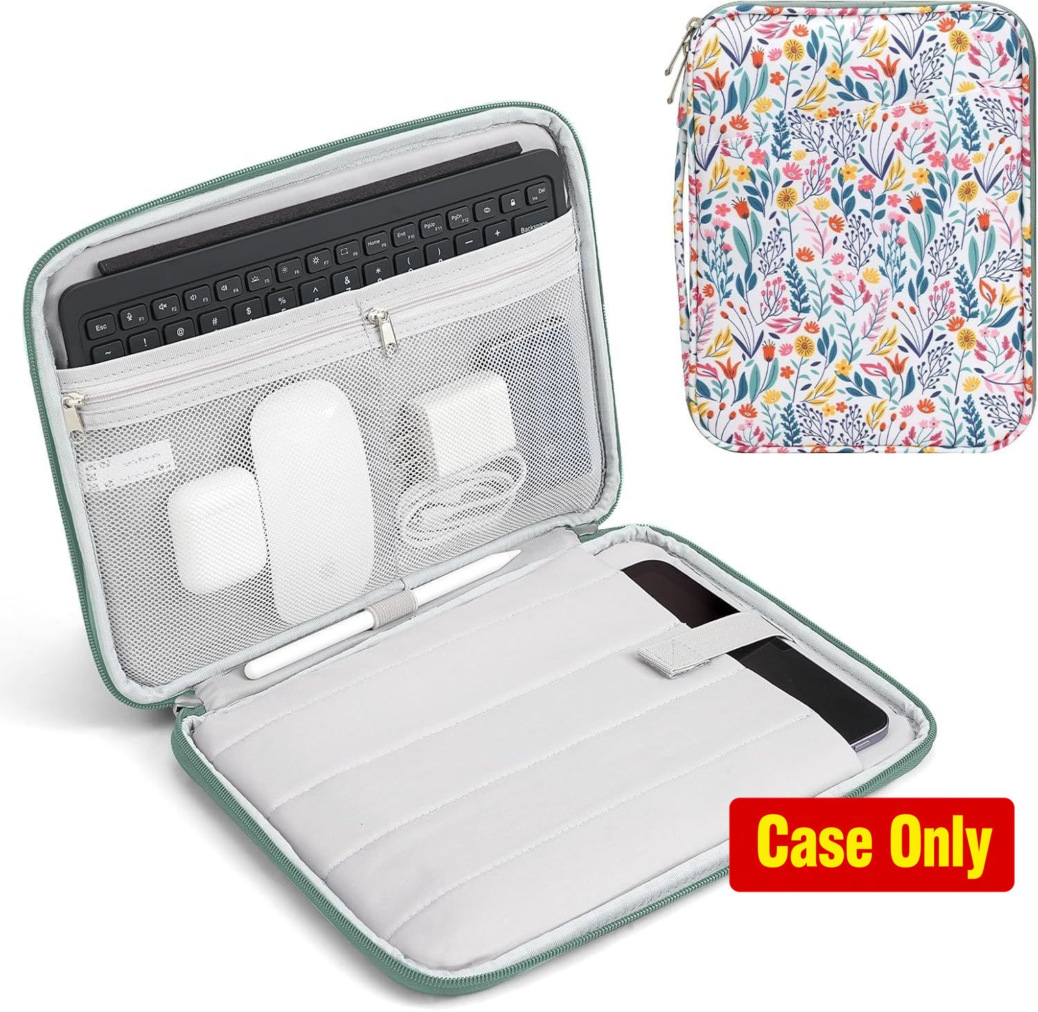 Case for 9-11" Tablet Sleeve, Floral Design for iPad A16 & Galaxy Tab