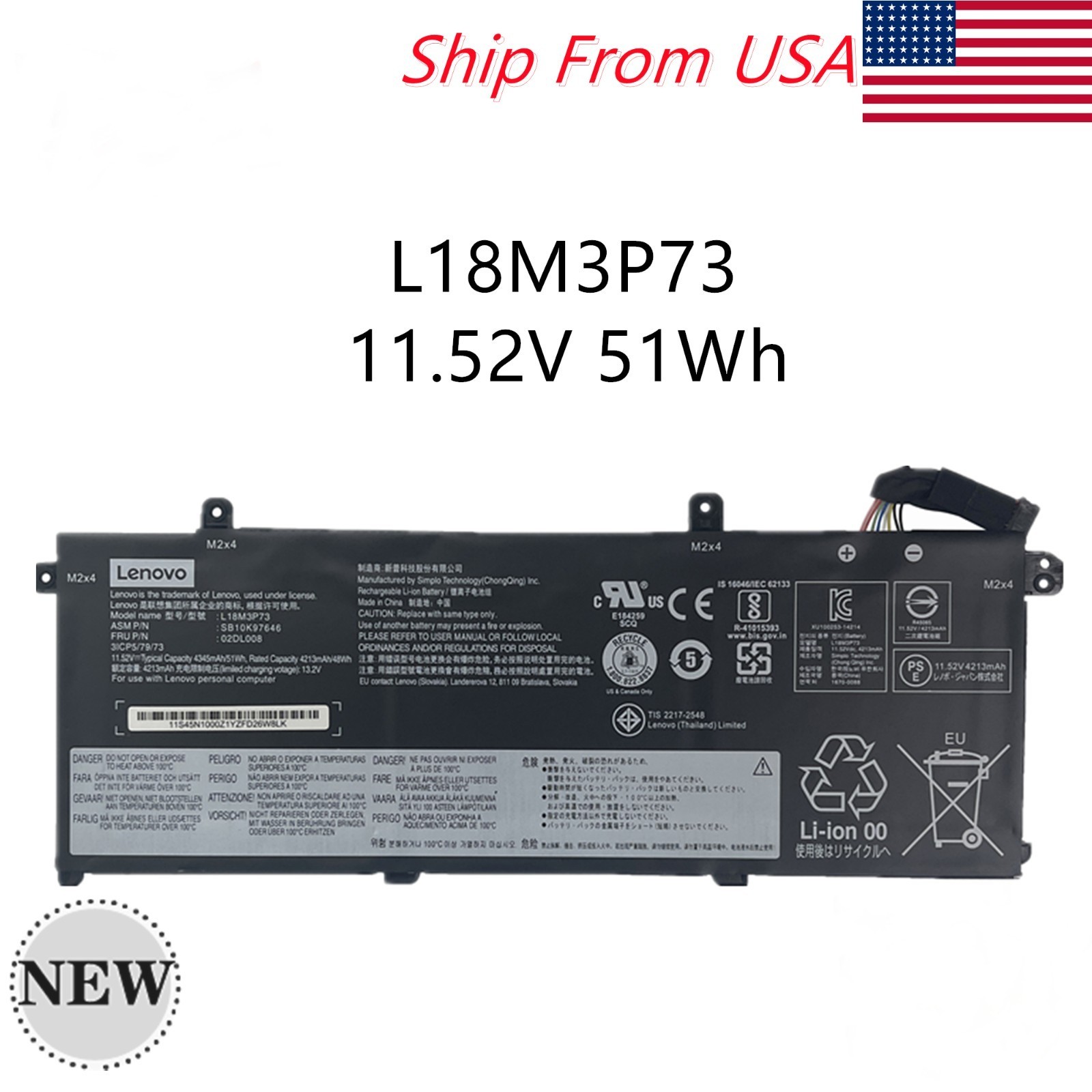 Genuine 51WH L18M3P73 L18L3P73 Battery For Lenovo ThinkPad T490 T495 P43S T14