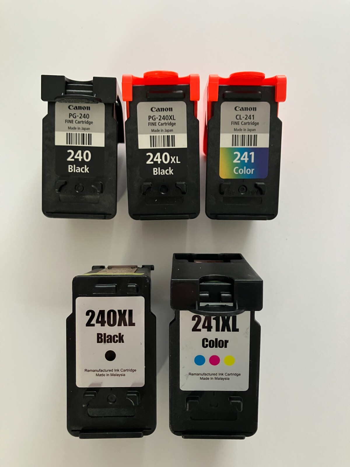 Lot x 3 OEM Canon + 2 Unbranded Empty Used Ink Cartridges 240/240XL/241/241XL
