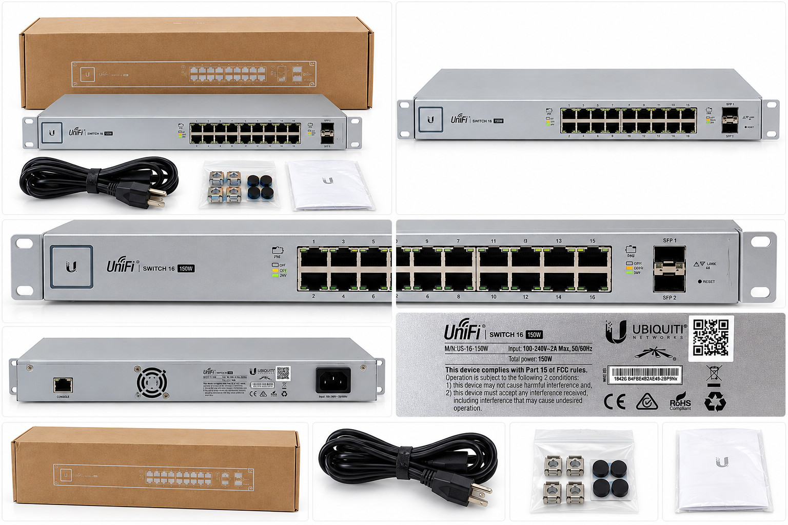 Ubiquiti UniFi US-16-150W 16-Port Gigabit PoE+ Managed Switch 150W Box