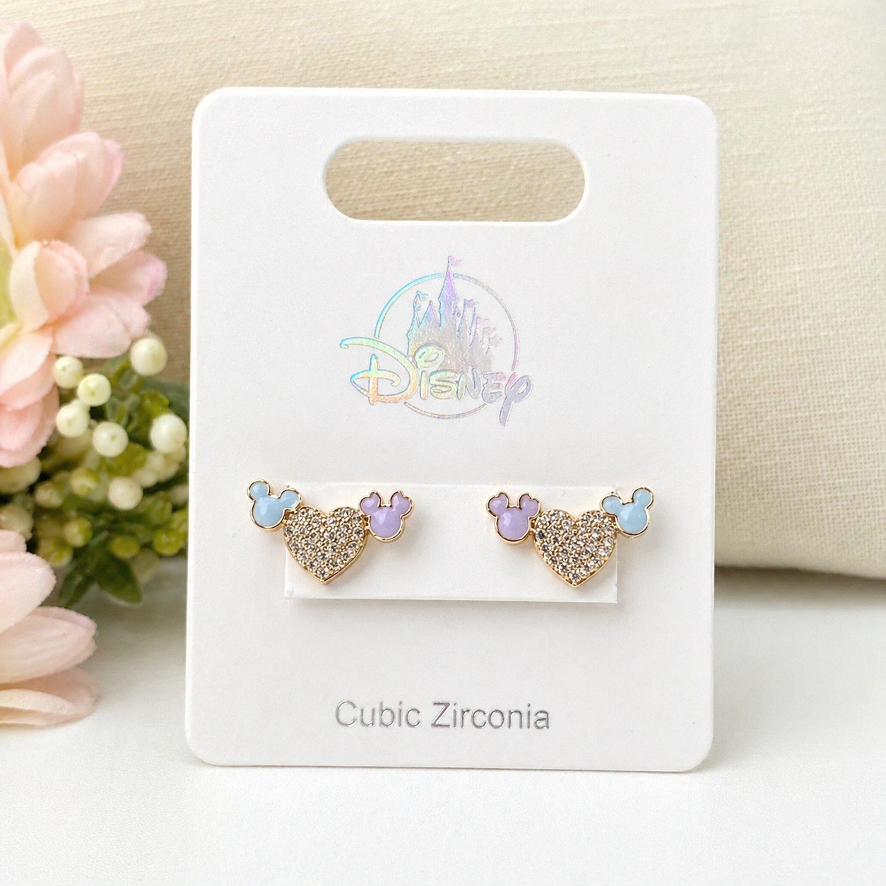 Disney Mickey & Minnie Mouse Cubic Zirconia Fashion Stud Earrings Heart Design