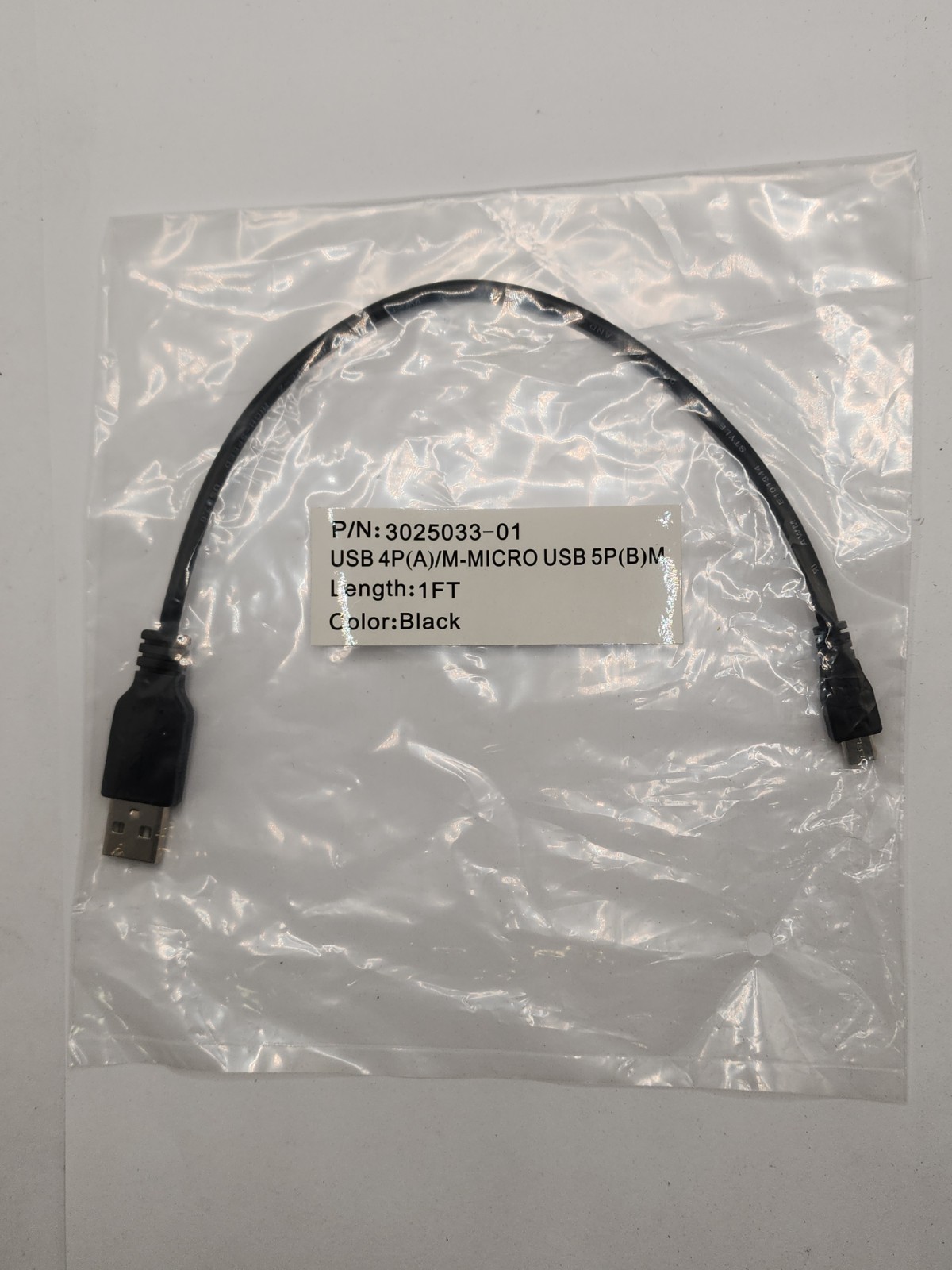(Lot Of 10) USB 4P(A)/M-MICRO USB 5P(B)M 1ft Cable 3025033-01 