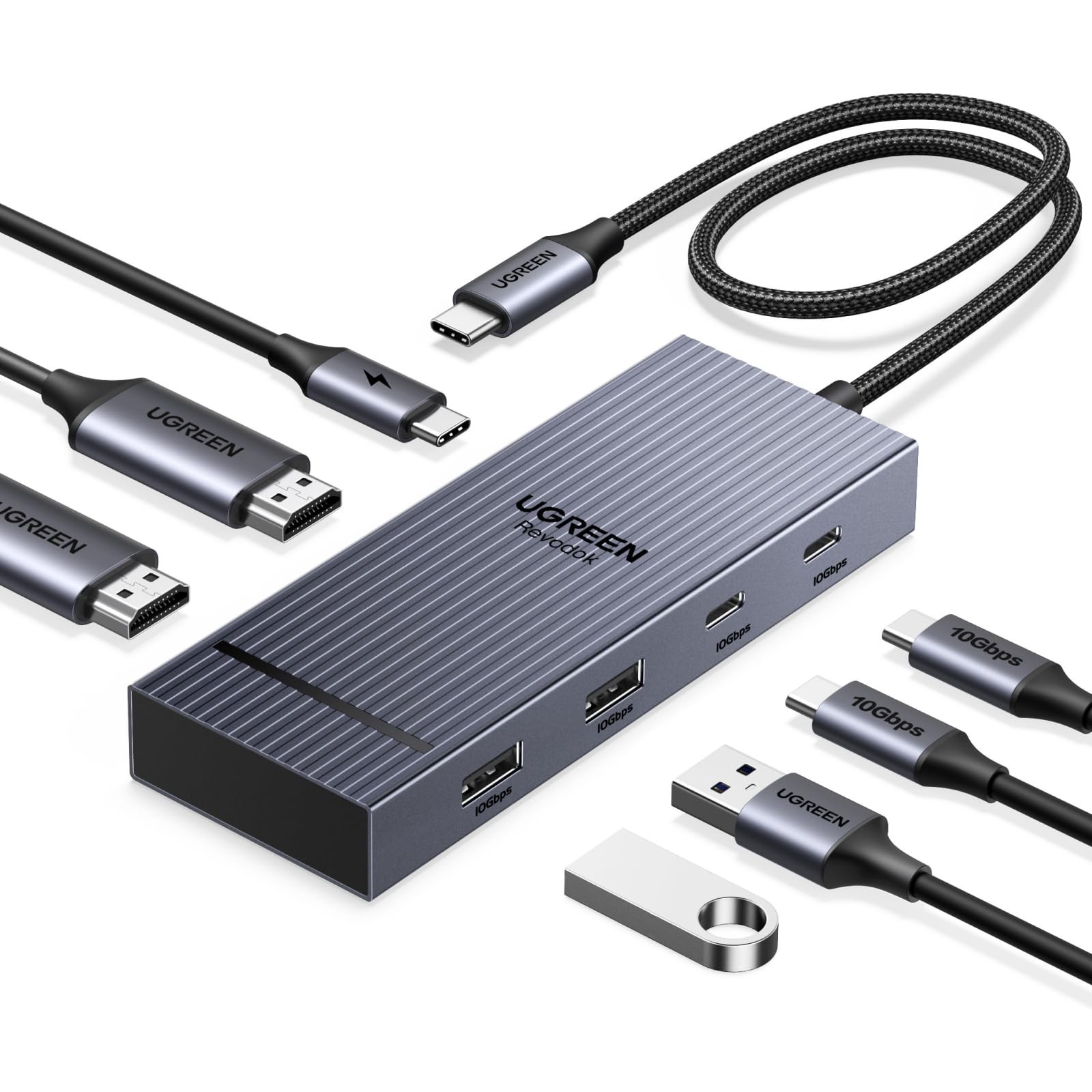 UGREEN 7 in 1 Docking Station Dual Monitor, USB C Hub Dual 4K@60Hz HDMI Display,