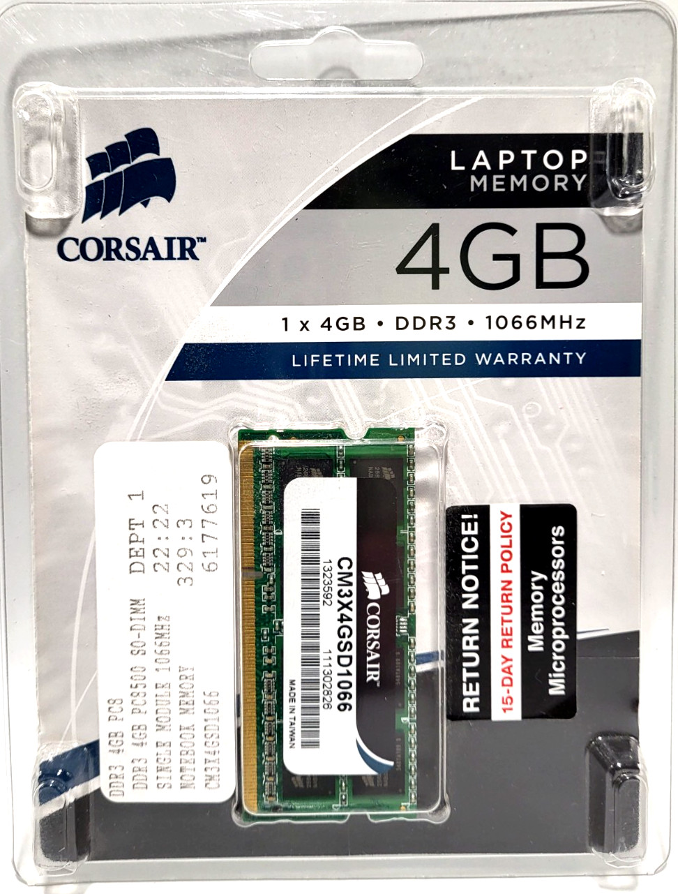 Corsair 1x4GB DDR3-1066 CL7 SODIMM CM3X4GSD1066 *NEW*