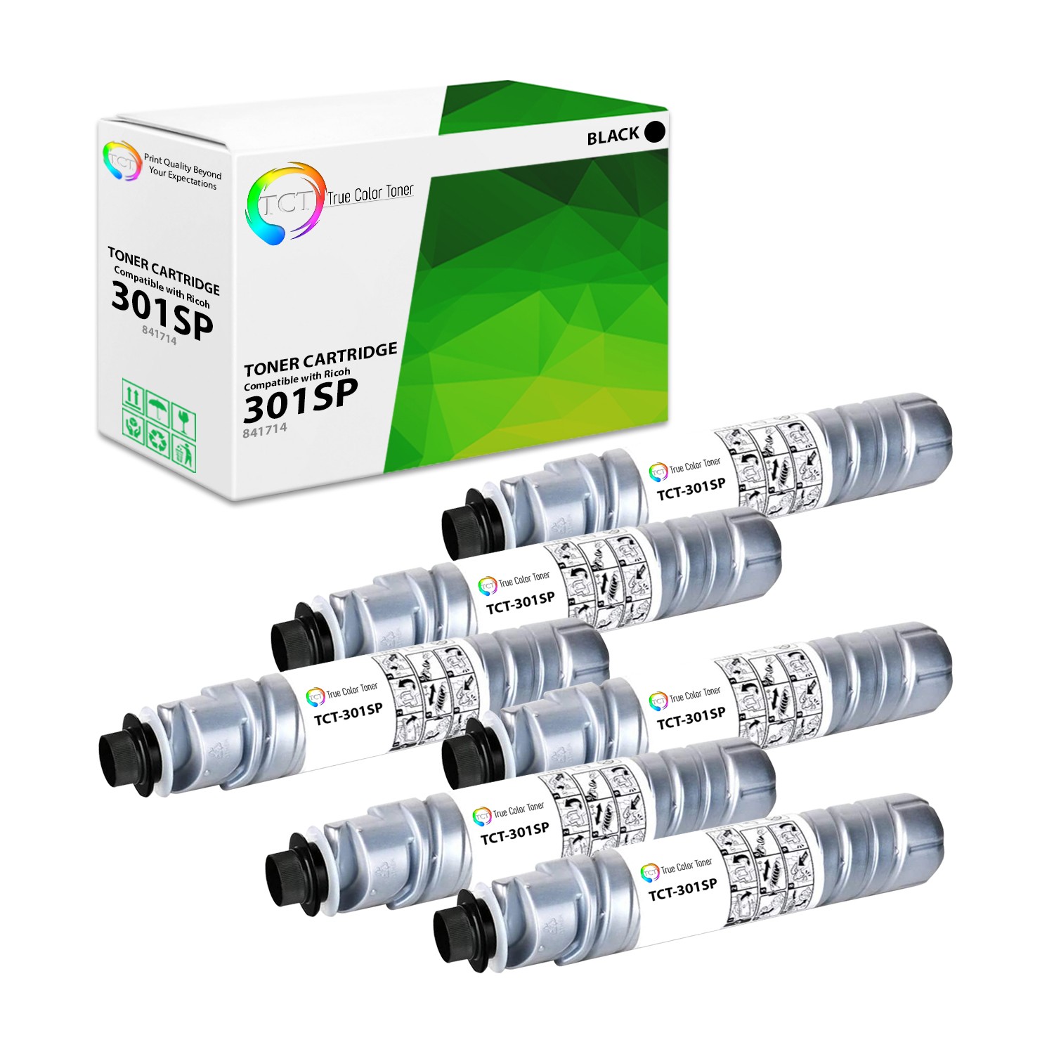 6Pk TCT Premium 301SP Black for Ricoh Aficio MP301 MP301SP Compatible Toner