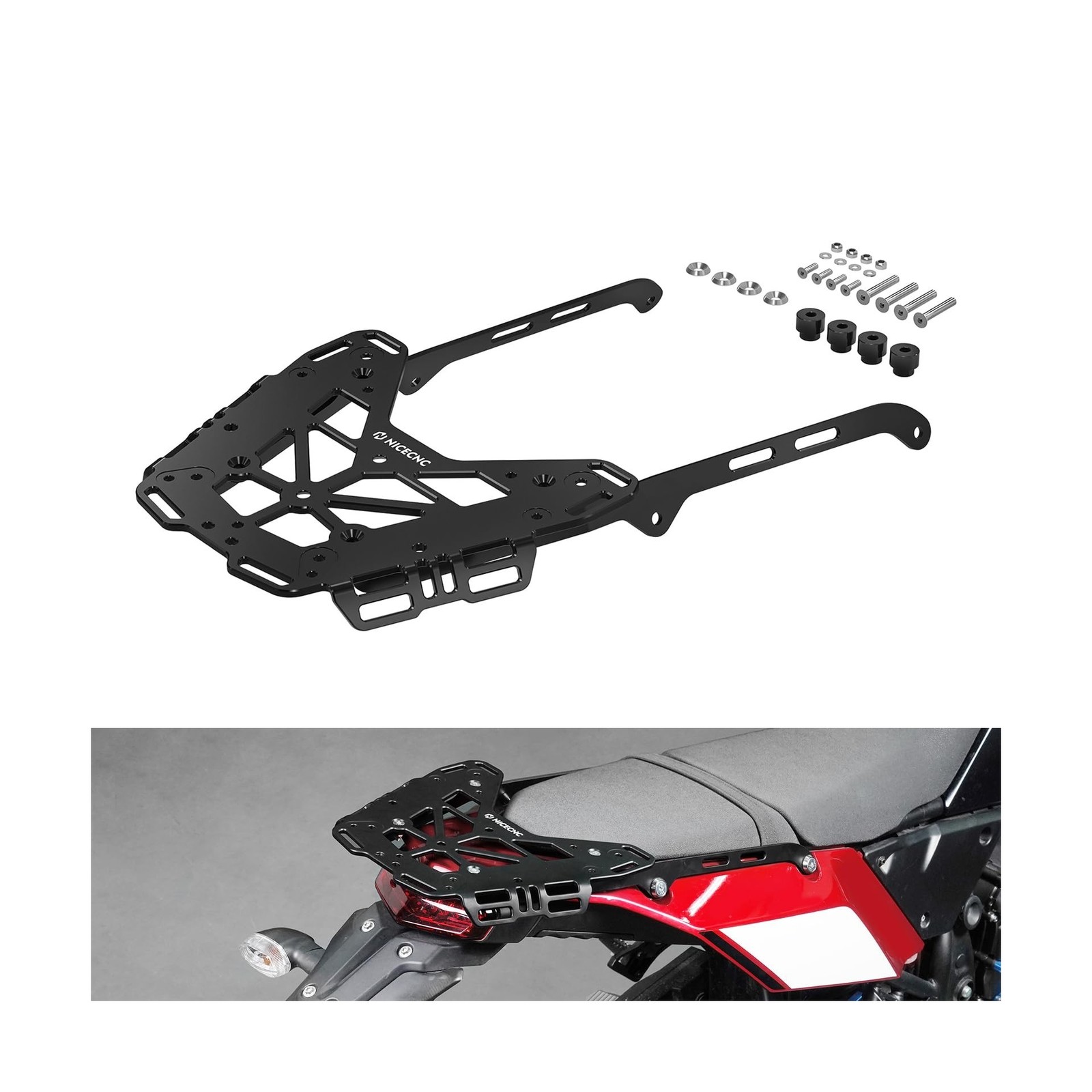 NICECNC Black Motorcycle Rear Luggage Rack Luggage Cargo Rack Compatible with...
