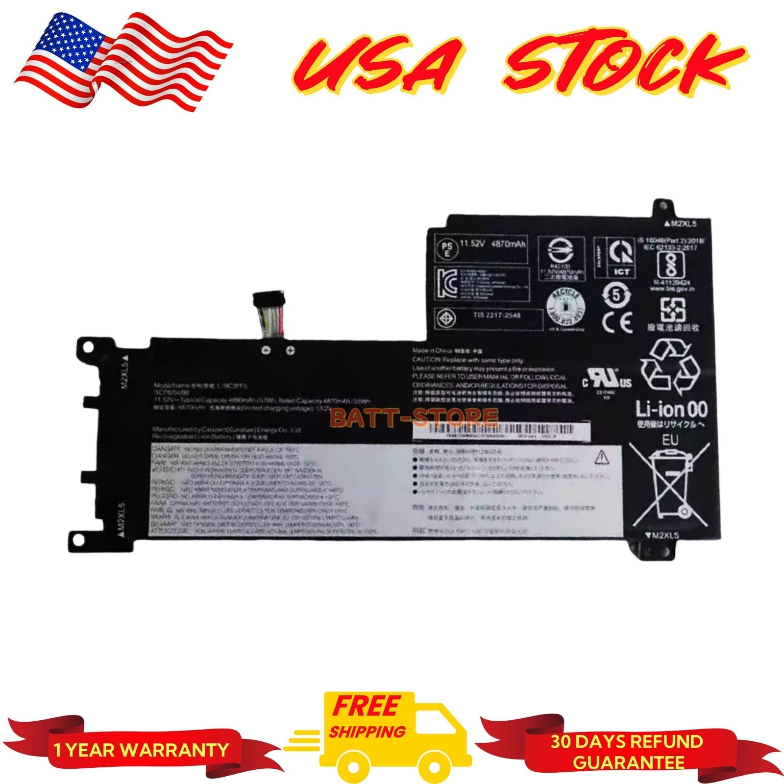 For Lenovo IdeaPad 5-15IIL05 5-15ITL05 5-15IAL7 Battery L19C3PF5 L19M3PF6 57Wh