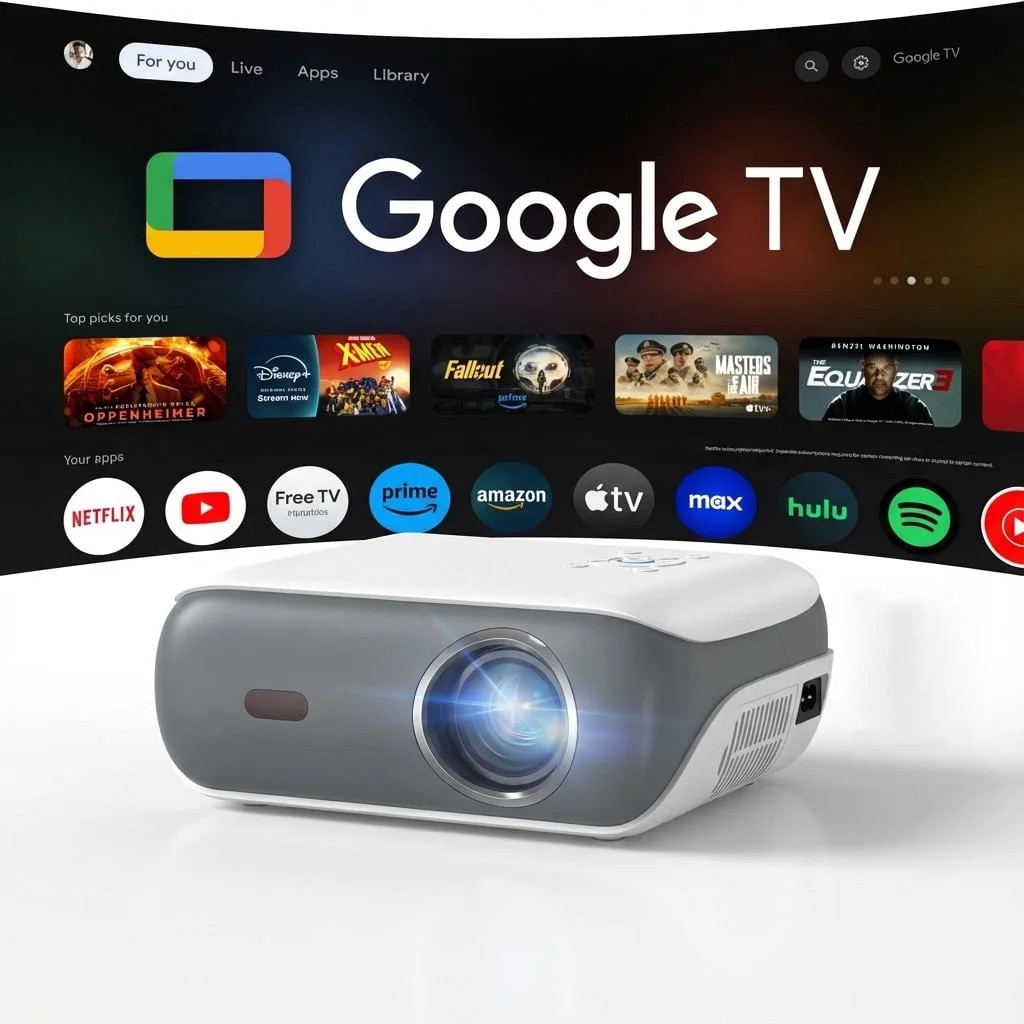 Happrun 4K Supported Google TV Projector,Google Officially Licensed,Dolby Audio