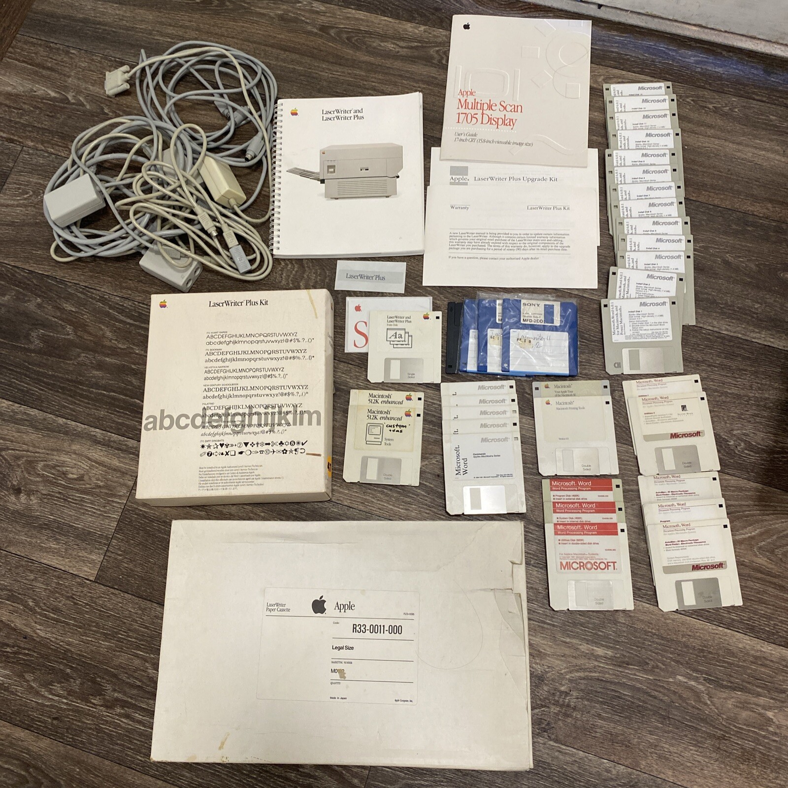 VINTAGE 1980s APPLE LOT 34 FLOPPY DISK/ LaserWriter Kit/Paper Cassette - Manuals