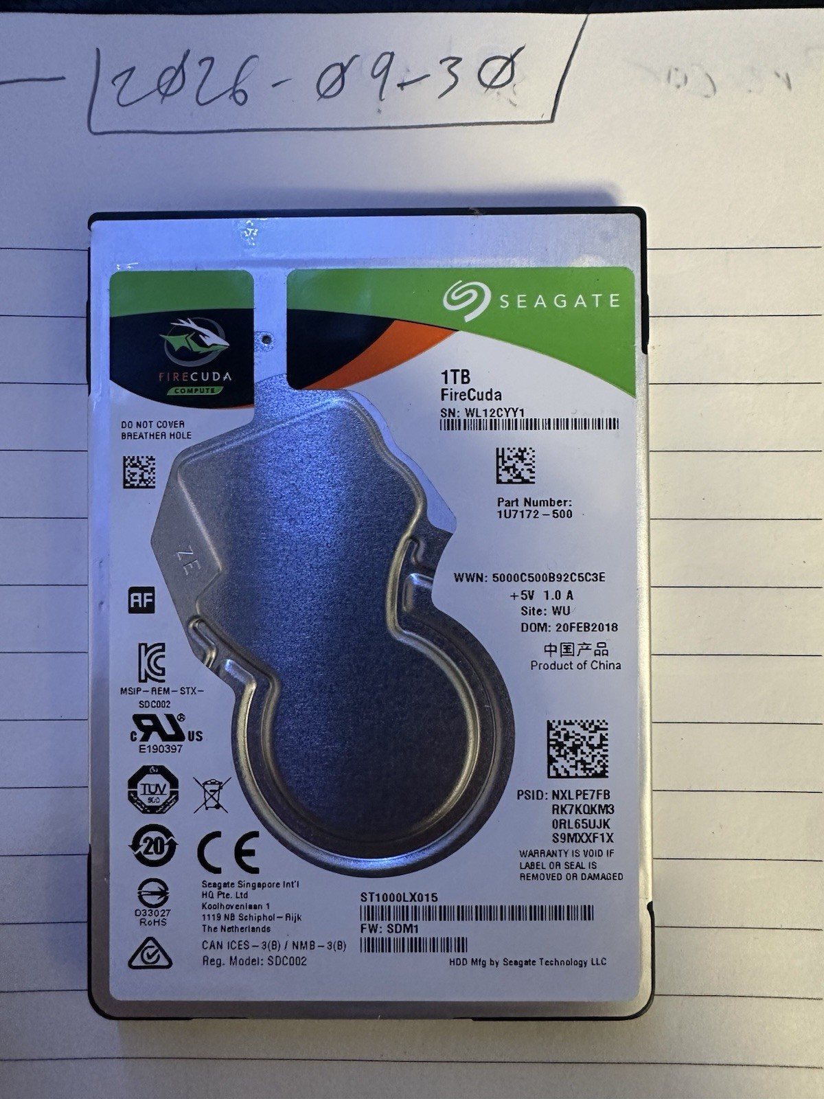 Seagate FireCuda 1TB 2.5" SSHD Hybrid Drive ST1000LX015 7mm SATA