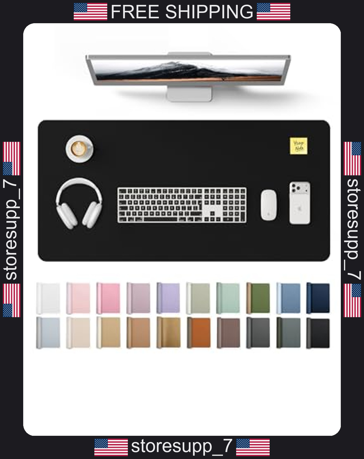 YSAGi Leather Desk Protector Large Mouse Pad Waterproof Office Mat Black