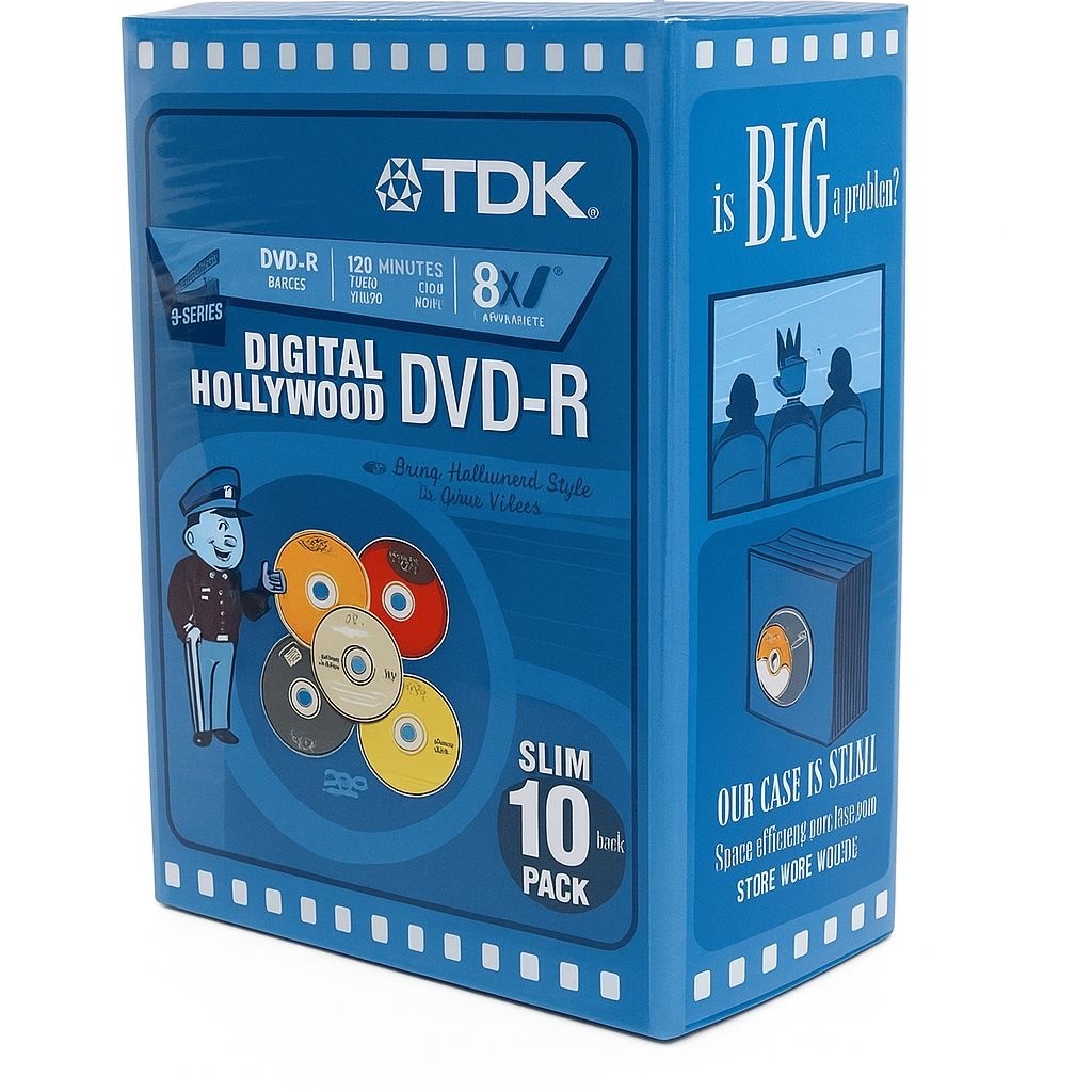 TDK Digital Hollywood DVD-R DVR 4.7GB 8x Slim Case – 10-Pack (5 Designs)