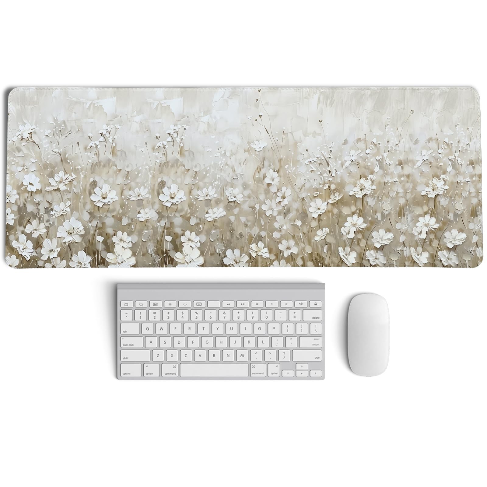 Beige Spring Floral Mouse Pad,Summer Wildflower Aesthetic Mouse Pads,Cottagec...