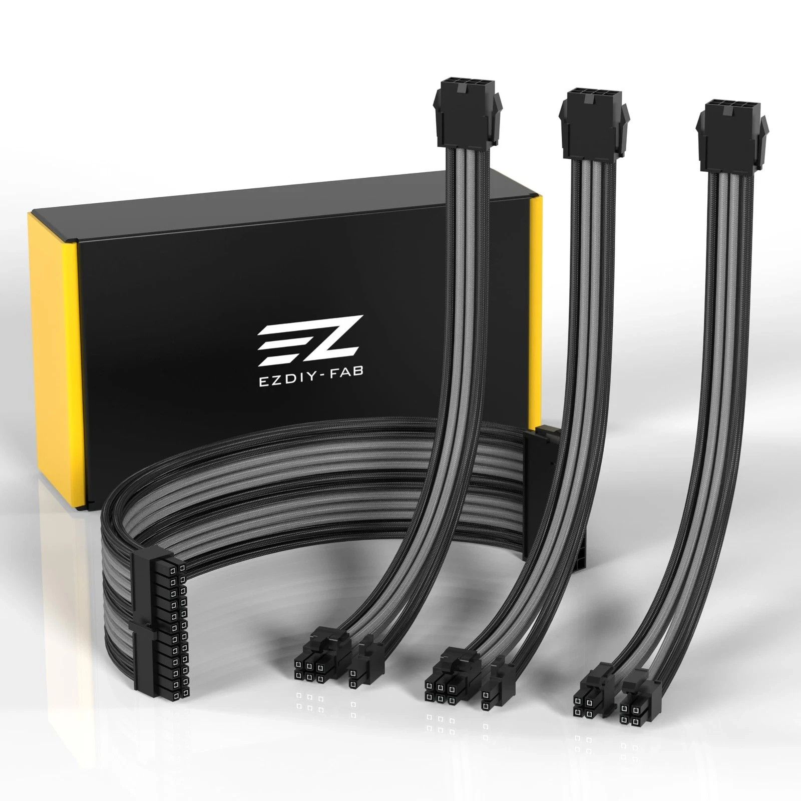 EZDIY-FAB PSU Cable Extension Kit 18AWG, ATX EPS PCIe 30cm Black Grey