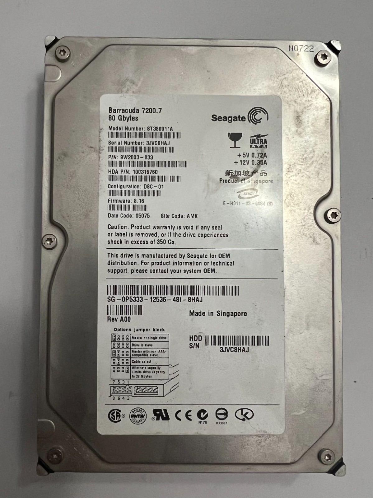 Seagate ST380011A 80GB 7200RPM PATA IDE 3.5" Internal HDD Hard Disk Drive