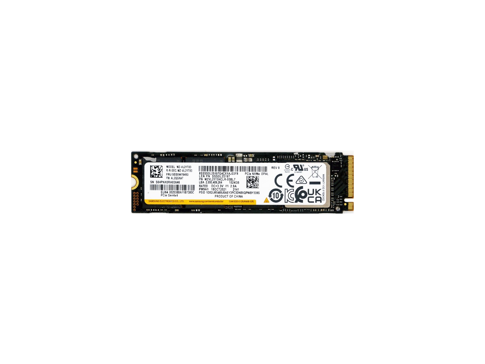 Samsung MZ-VL21T00 1 GB (1,024 MB) M.2 2280 PCIe NVMe Internal SSD