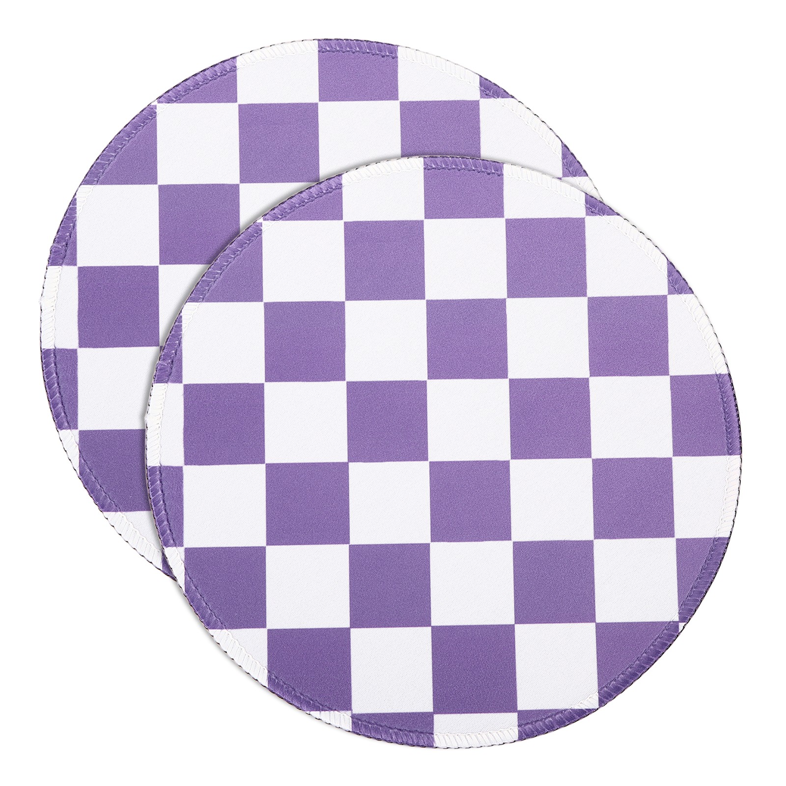 2Pcs Checkered Mouse Pad Aesthetic Plaid Grid Mousepad 8.7" Dia, Purple/White