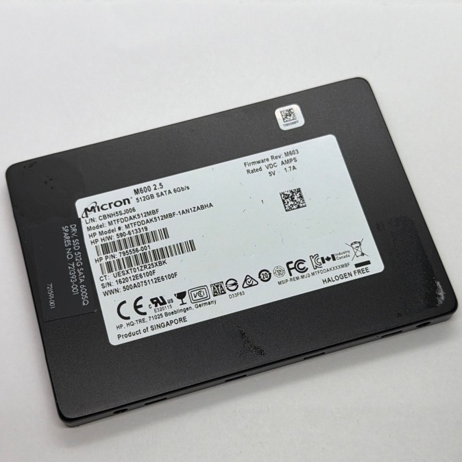 HP 512GB SSD MLC SATA SFF SSD SC Solid State Drive MTFDDAK512MBF 795556-001