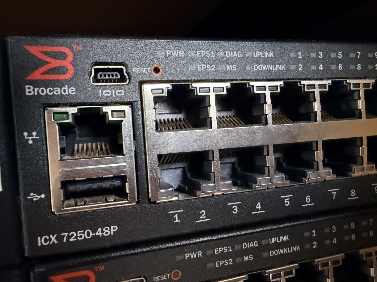 Brocade ICX 7250-48P-2X10G 10/100/1000 48-Port PoE+ Switch with rack mount ears