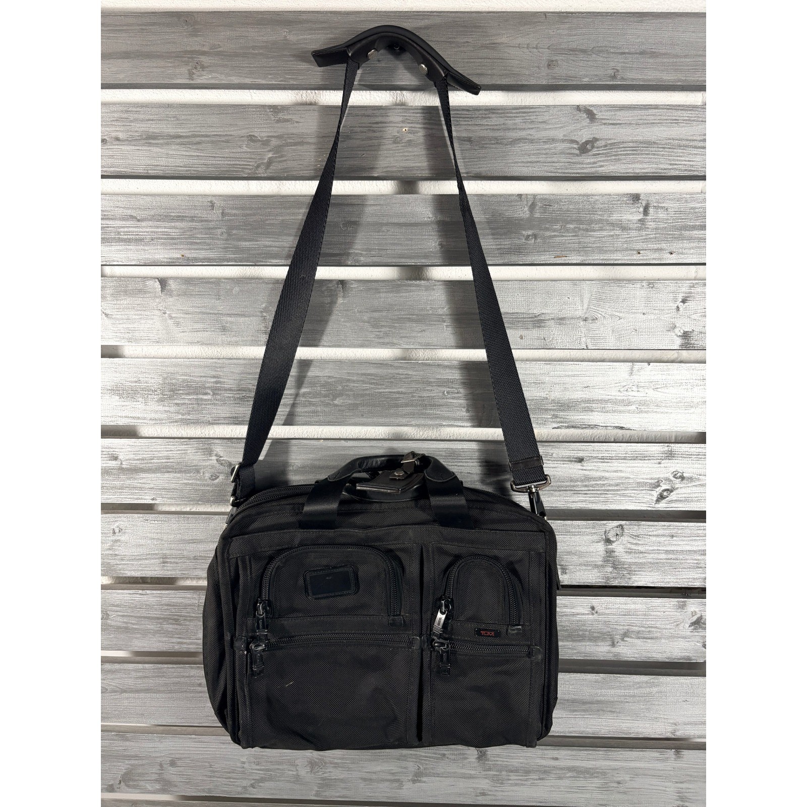 Tumi T-Pass Black Ballistic Nylon Expandable Laptop Briefcase Messenger Bag