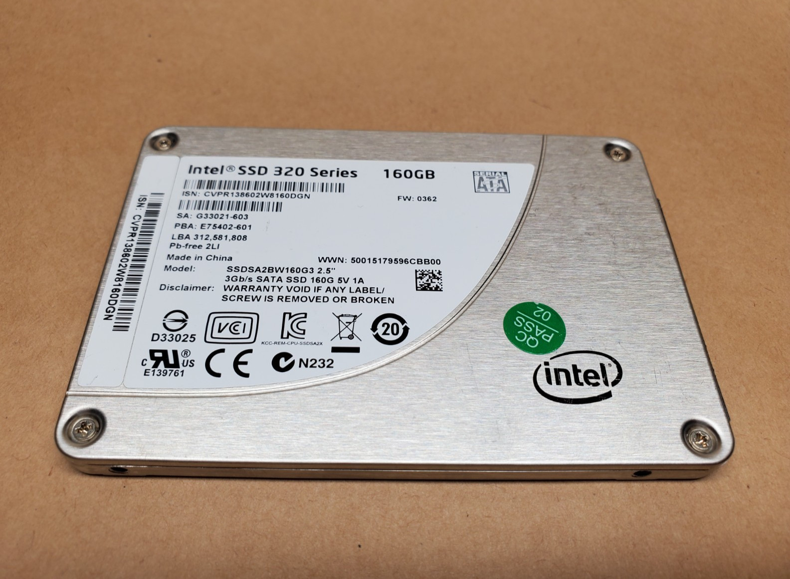 160GB Intel SSD 320 Series SSDSA2BW160G3 2.5" 3Gb/s SATA | Tested