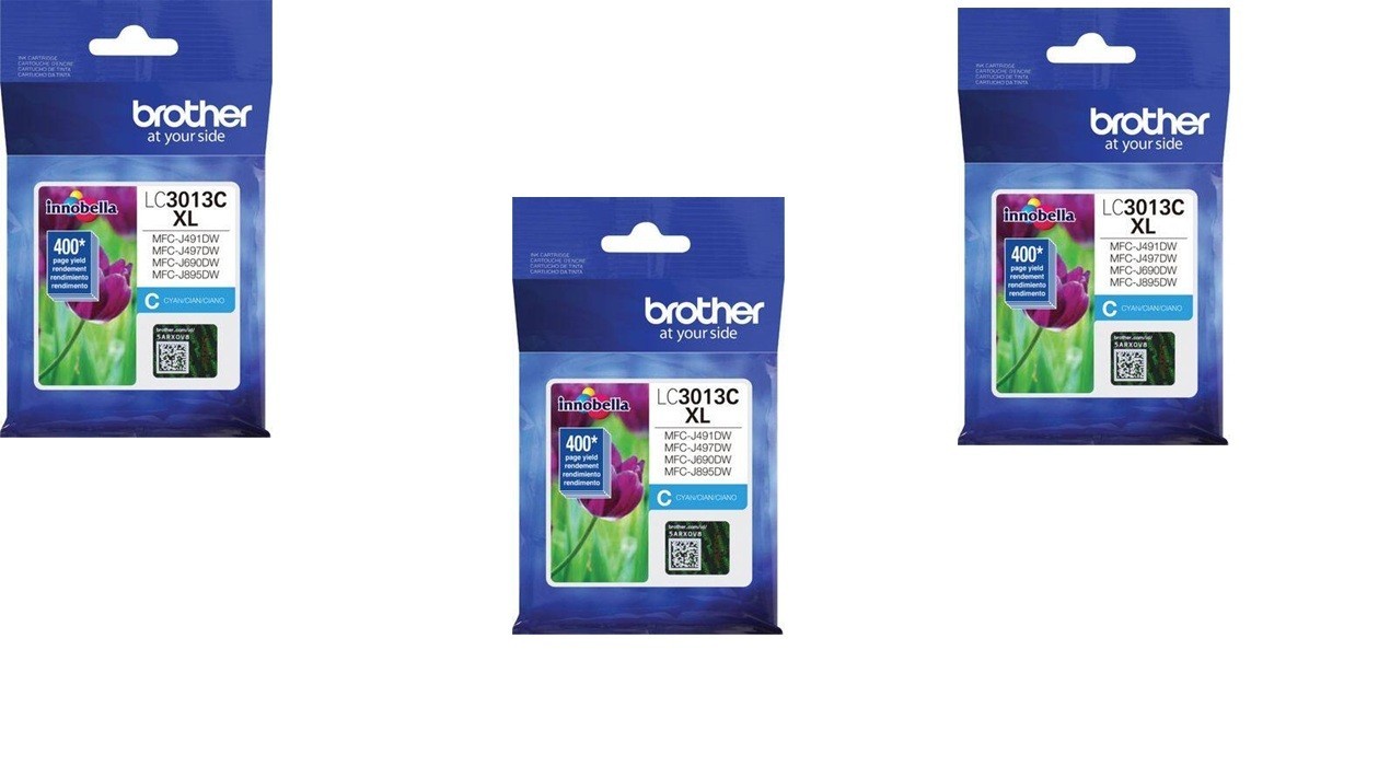 3 NEW Brother High Yield Cyan Ink Cartridge MFC-J491DW LC3013C XL